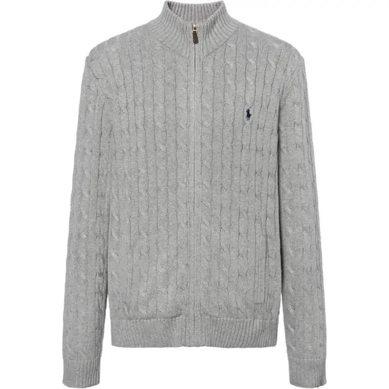 Polo Ralph Lauren SS23 cotton solid color zipper stand collar long-sleeved sweater standard version men's gray