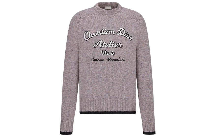 DIOR Long-sleeve with a round collar, purple sweater, with embroidery