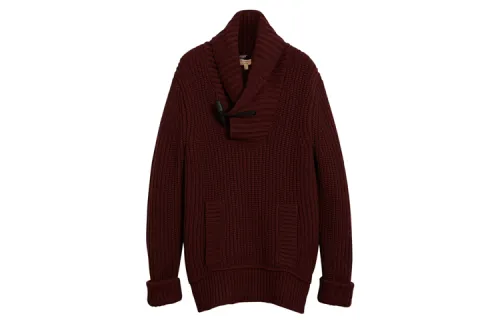 Burberry Cashmere Sweaters Men's Burgundy Lapel Moderate