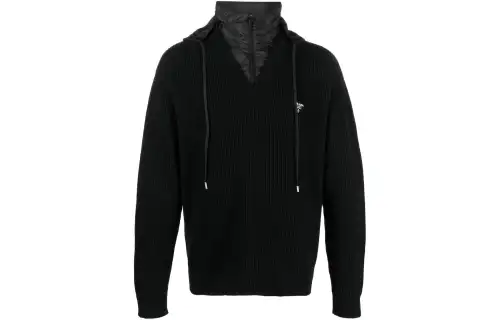 PRADA Cashmere Sweaters Men's Black Stand Collar Moderate