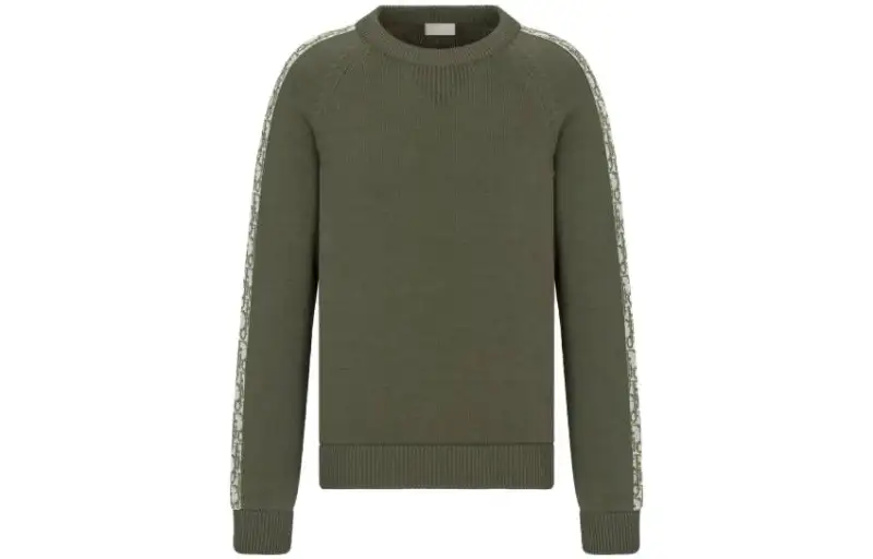 DIOR Sweaters Men's Army Green Crew Neck Moderate Other