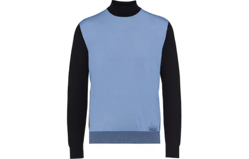 PRADA Sweaters Men's Blue Stand Collar Moderate Other
