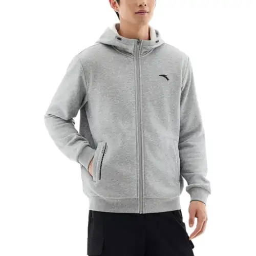Anta Men's Training Collection, Comfortable Casual Minimalist Style Fleece Lined Zippers Hooded Cardigan Sweatshirt