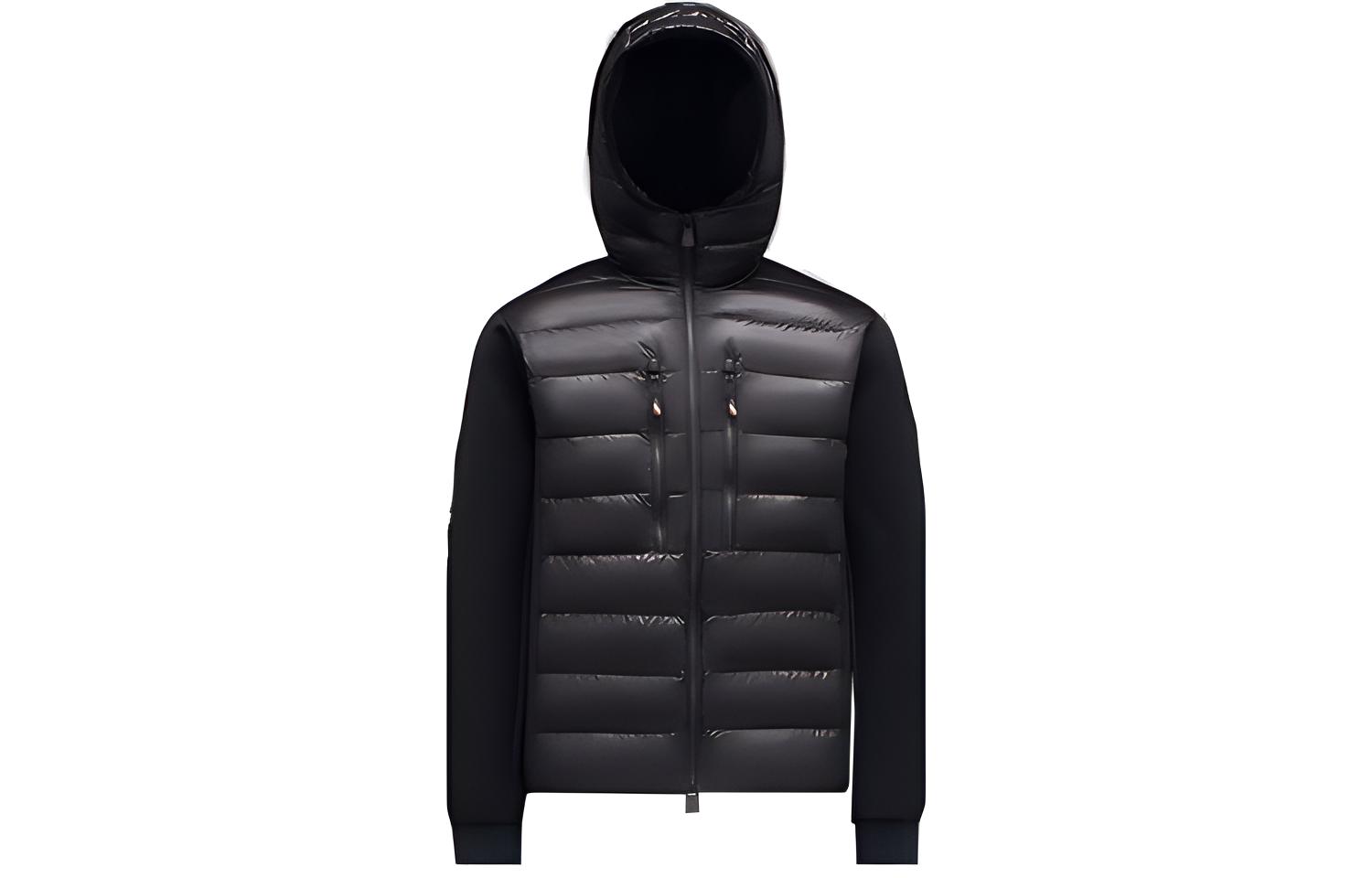 Moncler Grenoble SS22 solid color padded patchwork hooded sweater for men, black