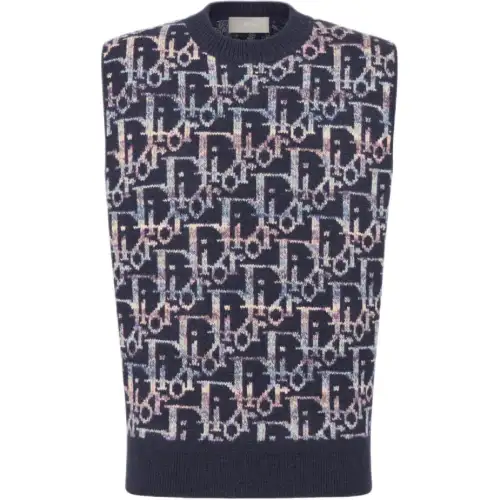 DIOR Sweaters Men's Blue Crew Neck Moderate