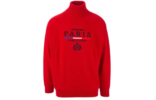 Balenciaga Cashmere Sweaters Men's Red Turtleneck Moderate