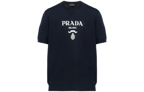 PRADA Cashmere Sweaters Men's Blue Crew Neck Moderate