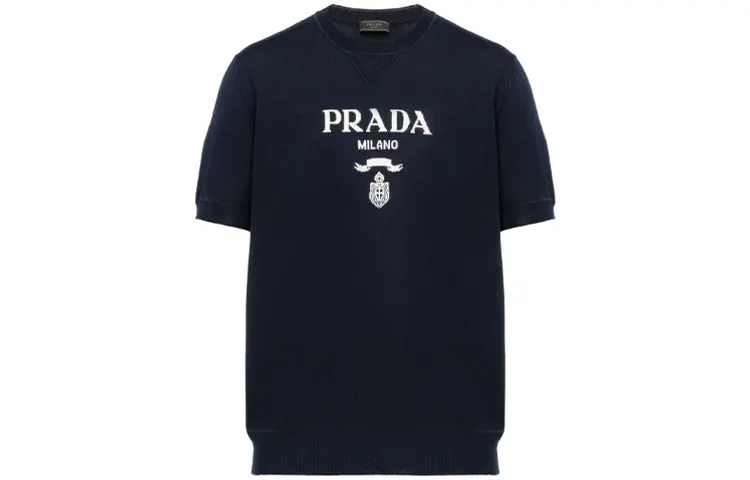 PRADA Cashmere Sweaters Men's Blue Crew Neck Moderate