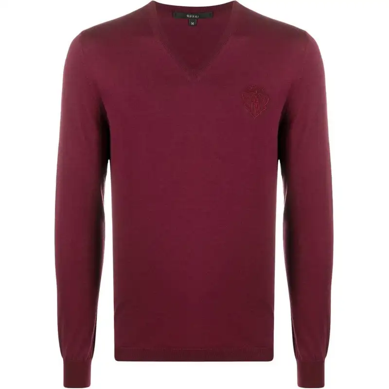 GUCCI V Neck Logo Embroidered Jumper