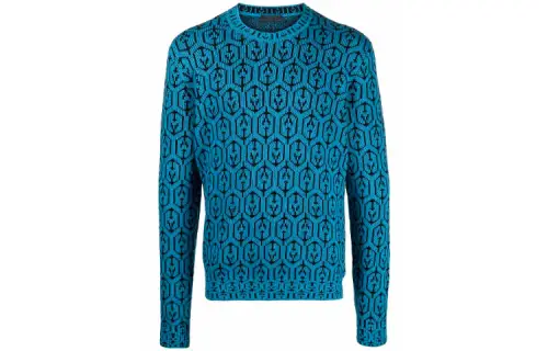 PRADA Cashmere Sweaters Men's Blue Crew Neck Moderate