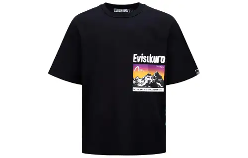 EVISU T Shirts Men's Black Crew Neck Moderate Other