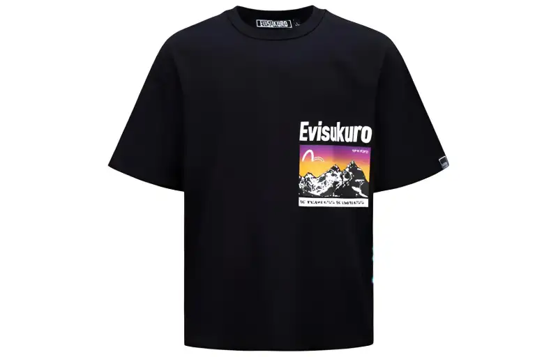 EVISU T Shirts Men's Black Crew Neck Moderate Other