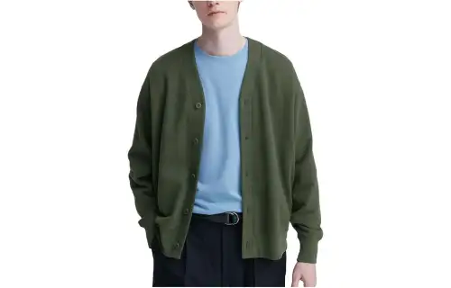 UNIQLO Knitwear Men's Green V Neck Moderate Other