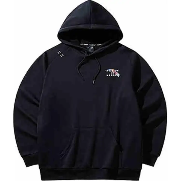 Anta Basketball Collection Pullover Loose Fit Hooded Letter Print Fleece Lined Thermal Sweatshirt Men's Basic Black