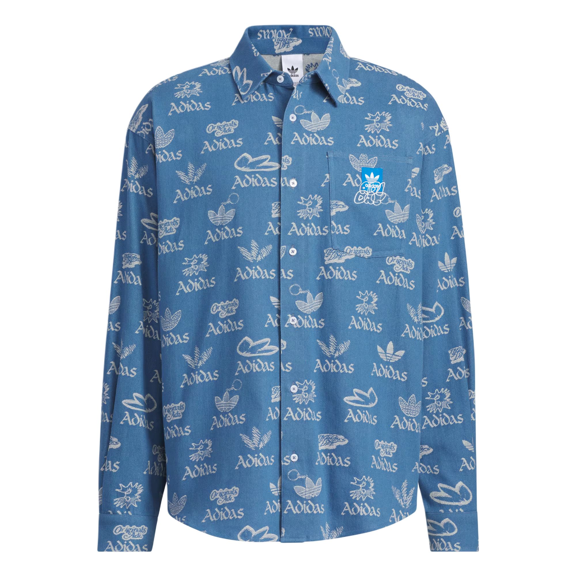 Adidas originals CITY SKATE casual fashion loose long-sleeved shirt men's light denim blue/white