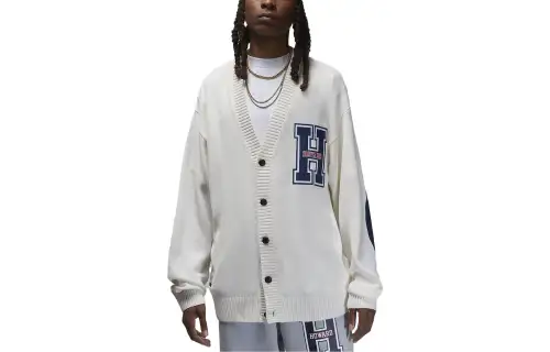 Jordan Sweaters Men's White V Neck Moderate Cardigan
