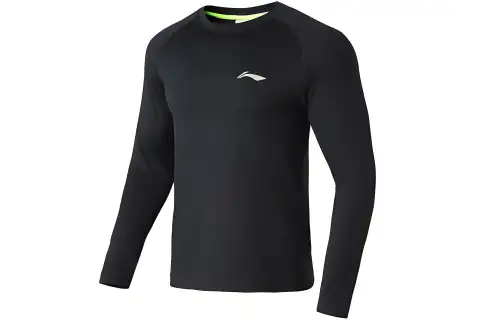 Li Ning Running Collection T Shirts Men's Black Crew Neck Moderate Straight Fit