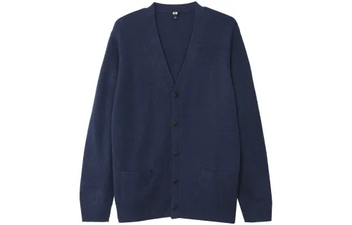 UNIQLO Knitwear Unisex Blue V Neck Moderate Cardigan