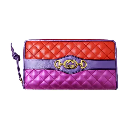 GUCCI Leather Long Zip Closure Wallet Women's Multicolor
