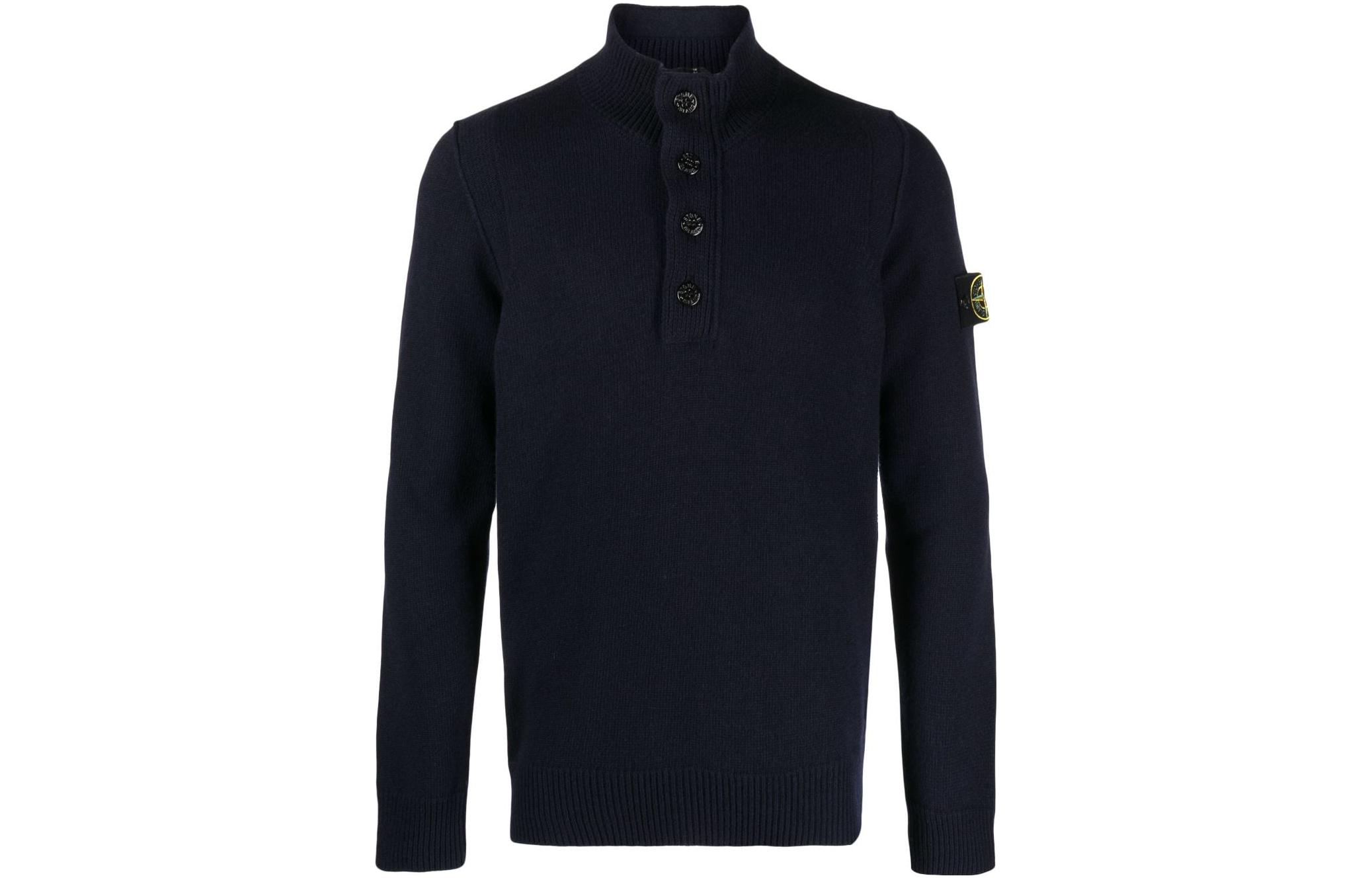 Stone Island Compass-patch buttoned-up jumper