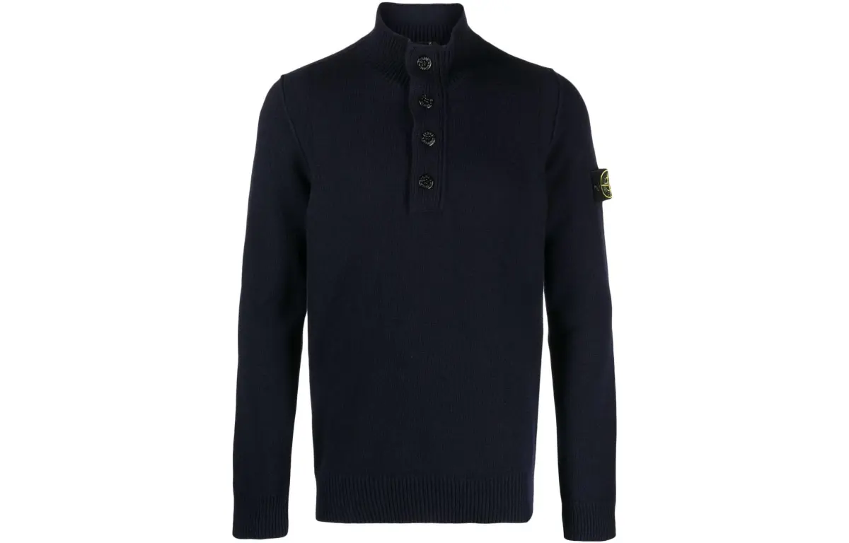 Stone Island Compass-patch buttoned-up jumper