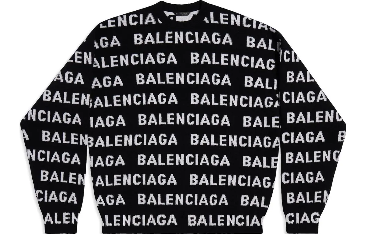 Balenciaga Allover Logo Intarsia Knitted Jumper