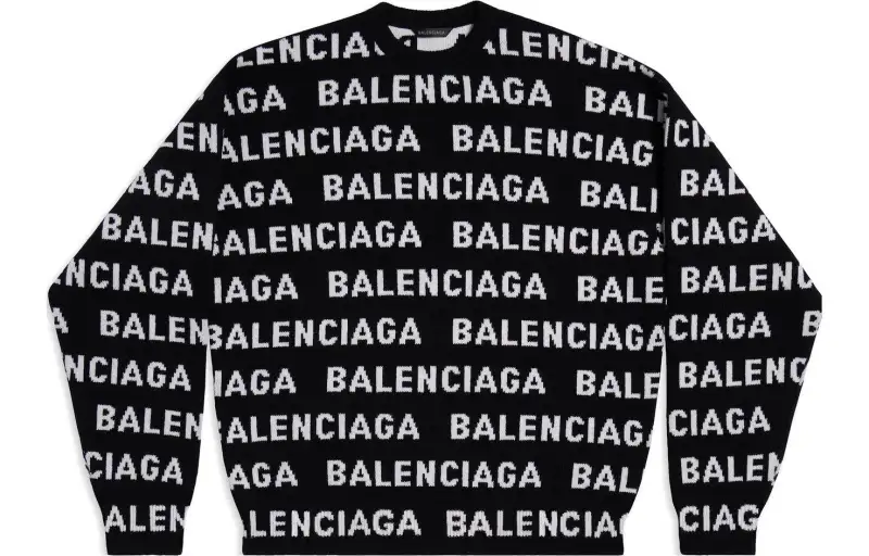 Balenciaga Allover Logo Intarsia Knitted Jumper