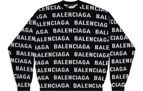 Balenciaga Allover Logo Intarsia Knitted Jumper