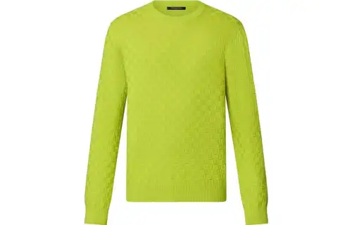 LOUIS VUITTON Damier Wool Long Sleeved Crewneck Sweater Men's Fennel Green