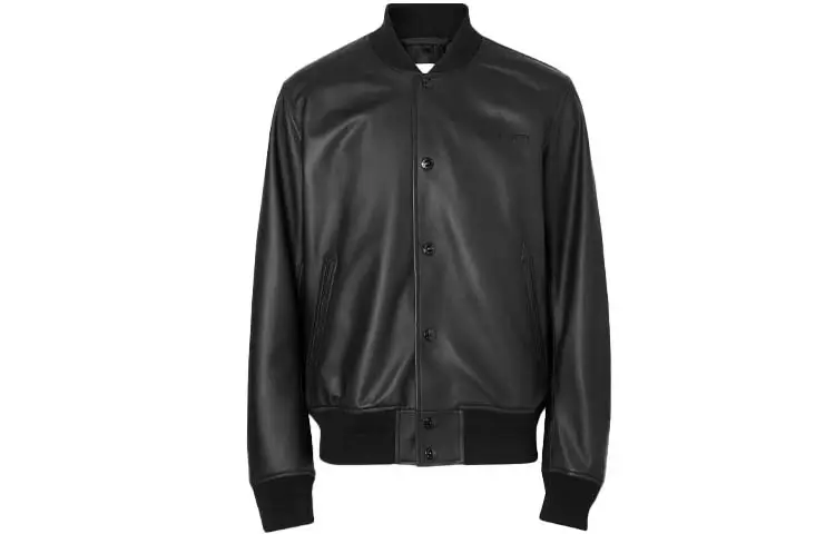 Burberry Leather Jackets Men's Black Baseball Collar Moderate Other