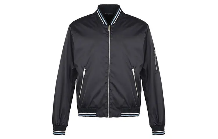 PRADA Jackets Men's Navy Blue Baseball Collar Moderate Other