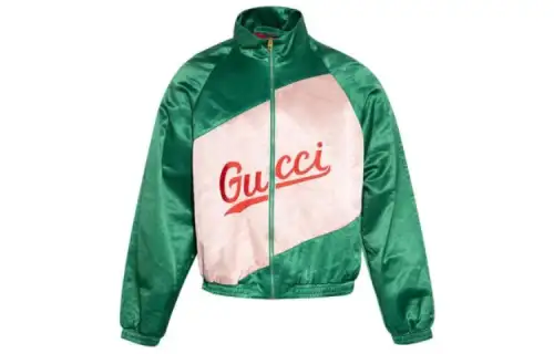 GUCCI Jackets Men's Green Spelling Ivory White Stand Collar Moderate Other