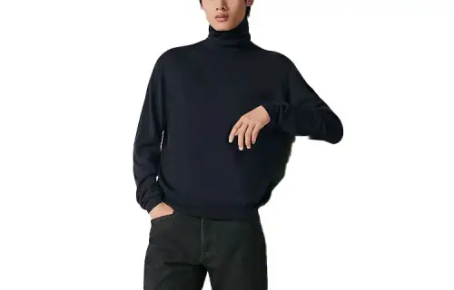 HERMES Sweaters Men's Marine Blue Turtleneck Moderate Other