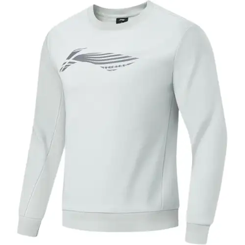 Li Ning Fitness Series Thermal Fleece Lined Pullover Crew Neck Long Sleeved Sweatshirt Men's Stone Gray