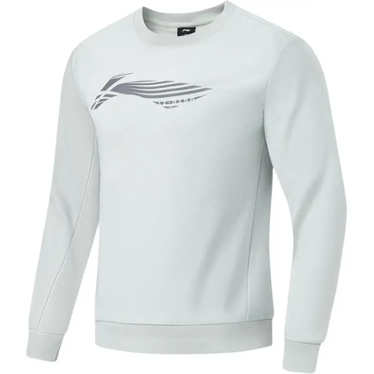Li Ning Fitness Series Thermal Fleece Lined Pullover Crew Neck Long Sleeved Sweatshirt Men's Stone Gray