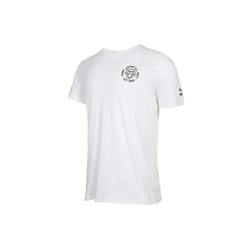 PUMA T-Shirts Men's White Crew Neck Moderate Straight Fit