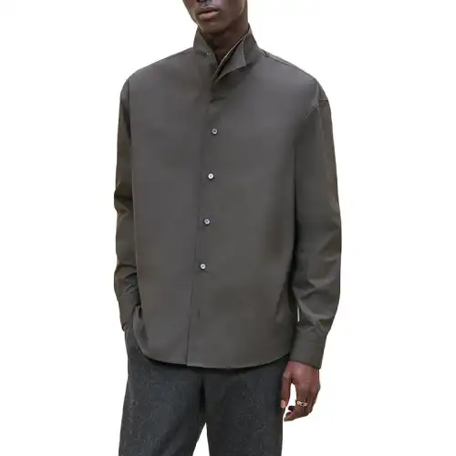 HERMES Shirts Men's Persimmon Color Stand Collar Moderate