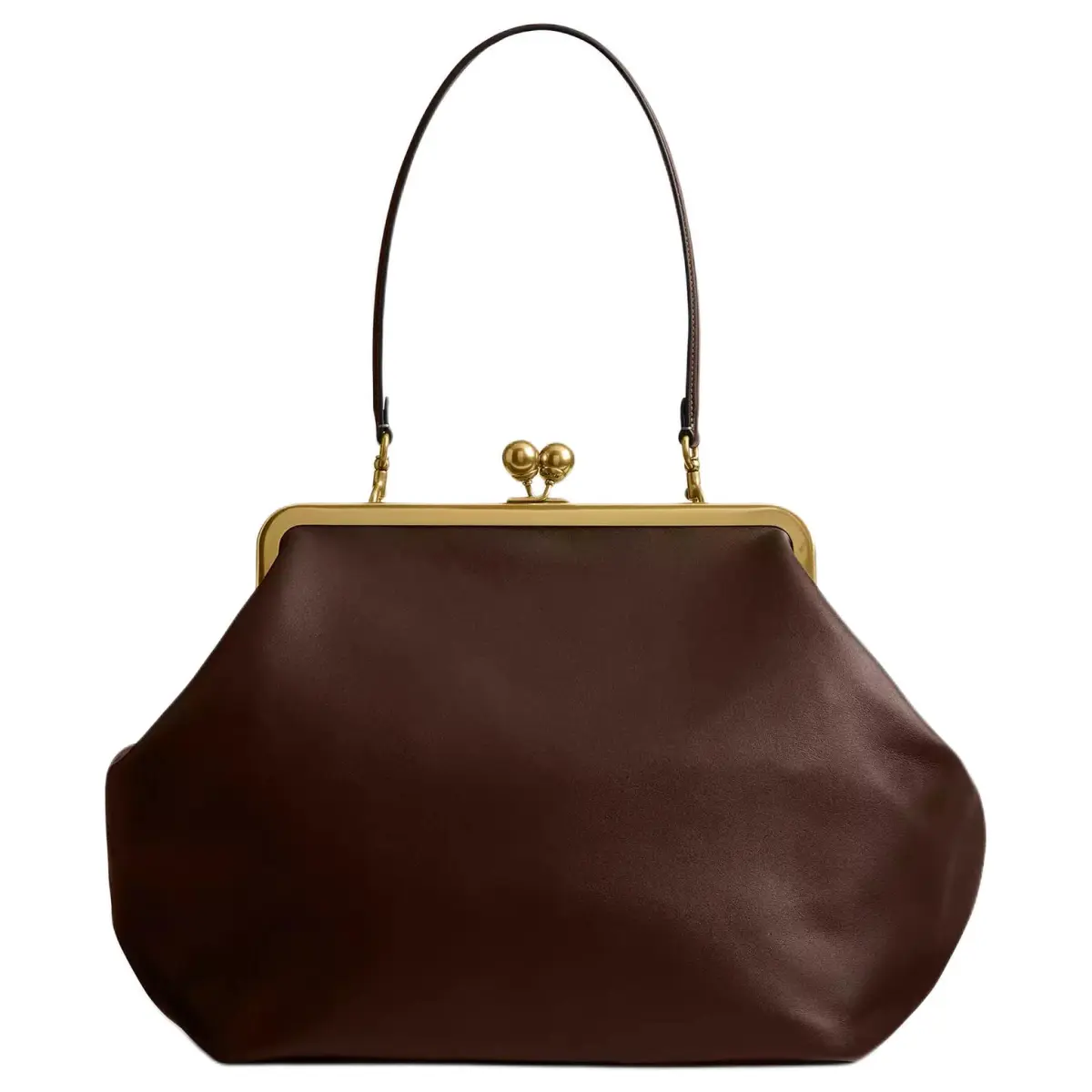 COACH Kisslock Leather Clutch Handbag Large Women's Dark Brown