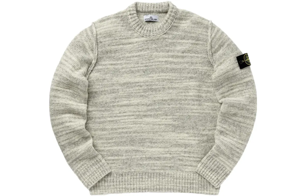 STONE ISLAND Logo Patch Crewneck Knitted Slub Jumper