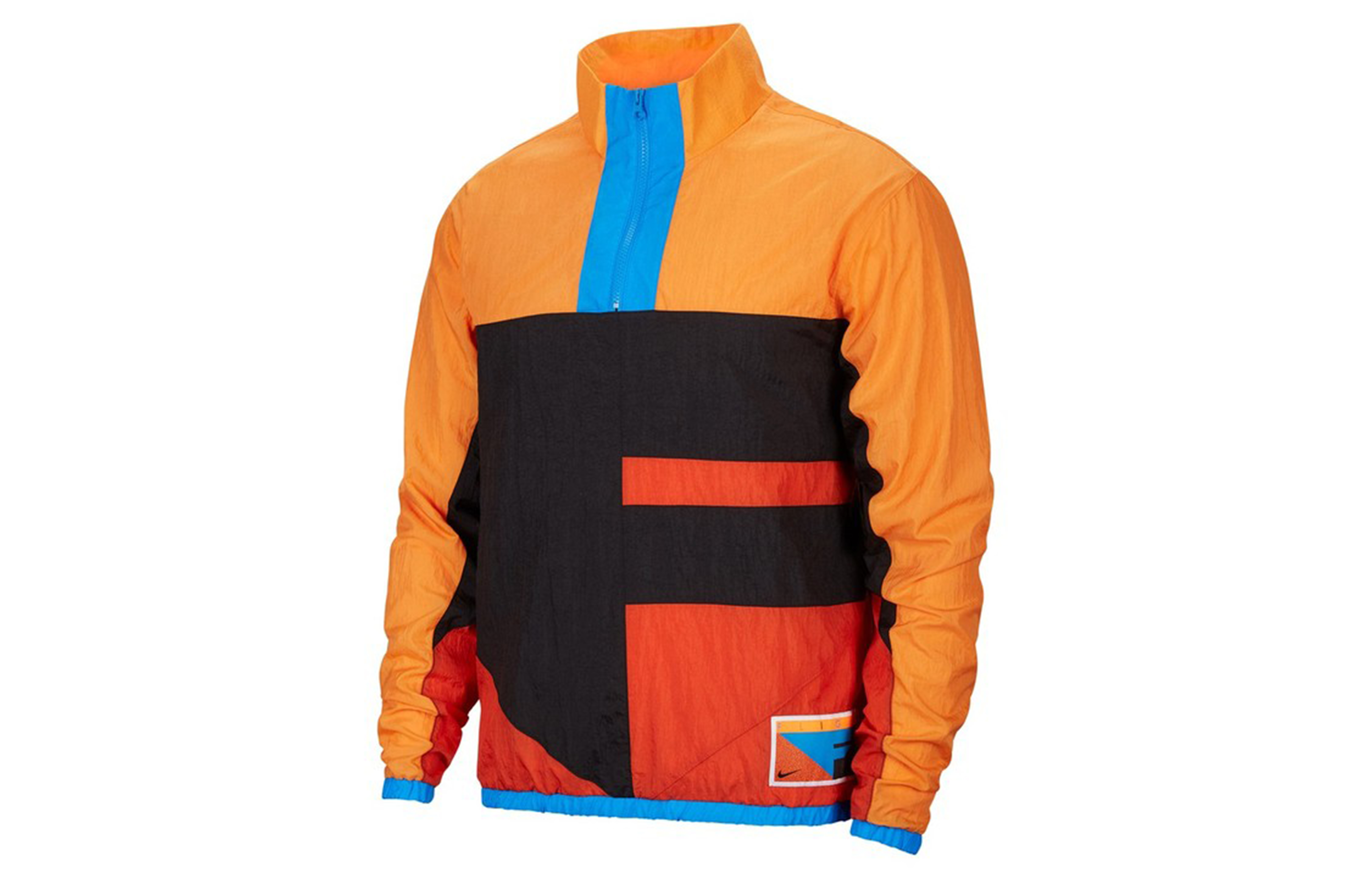 Nike As M Nk Flight Jacket American retro half zipper hooded color-blocking jacket men's black orange