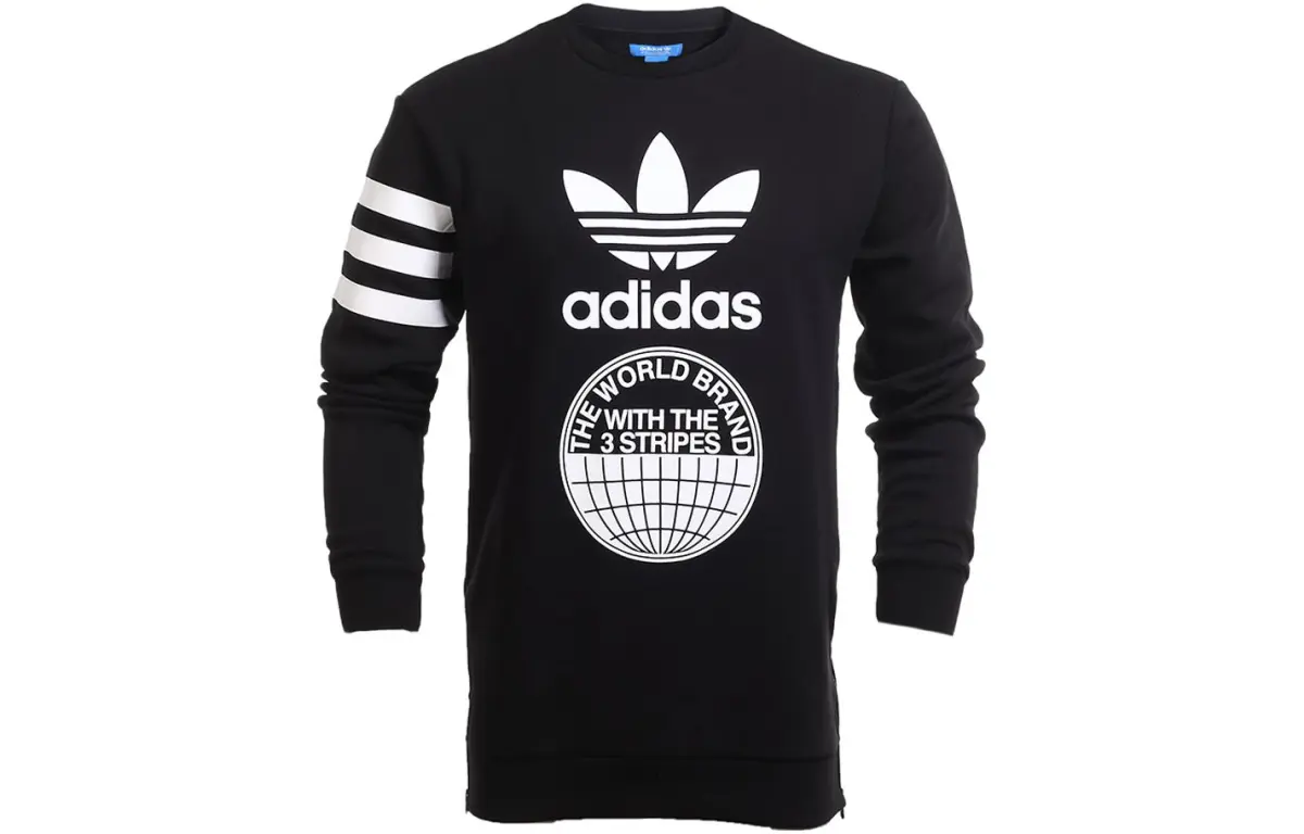 adidas originals Mens Logo Crewneck Long-Sleeve Knit Sweater Black