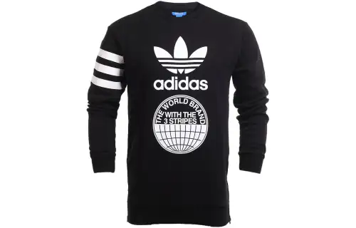 adidas originals Mens Logo Crewneck Long-Sleeve Knit Sweater Black