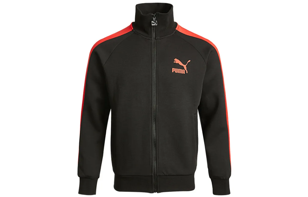 Puma T7 Men's Colorblock Logo Knit Sport Jacket Black
