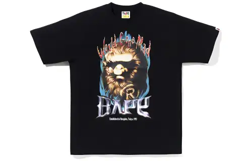 A BATHING APE T Shirts Men's Black BKX Crew Neck Moderate Straight Fit