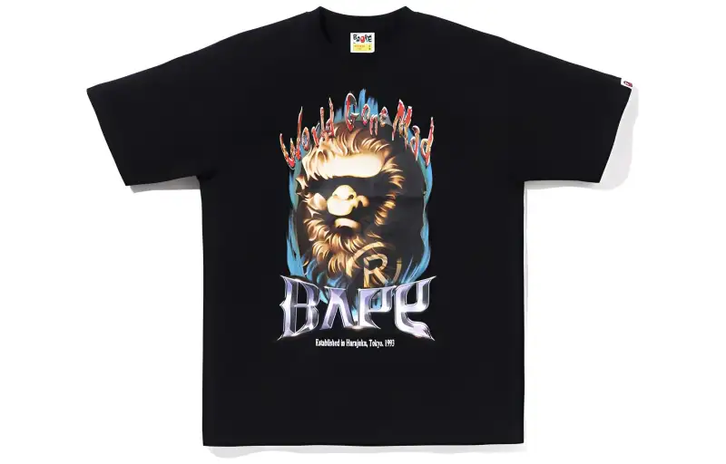 A BATHING APE T Shirts Men's Black BKX Crew Neck Moderate Straight Fit