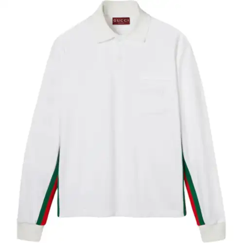 GUCCI Polo Shirts Men's White Polo Collar Moderate Straight Fit