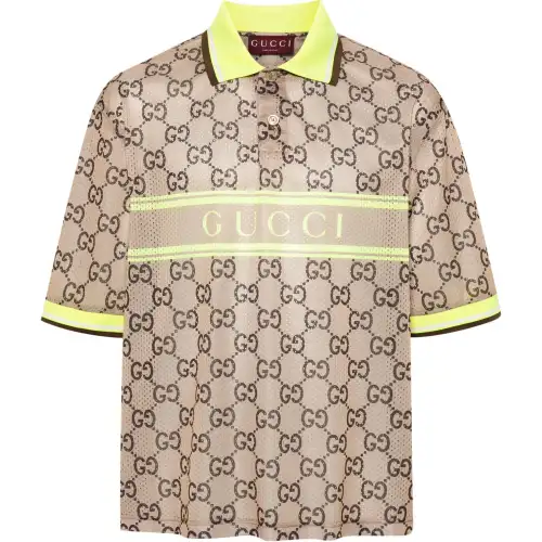 GUCCI Mesh Gg Printed Polo Shirt