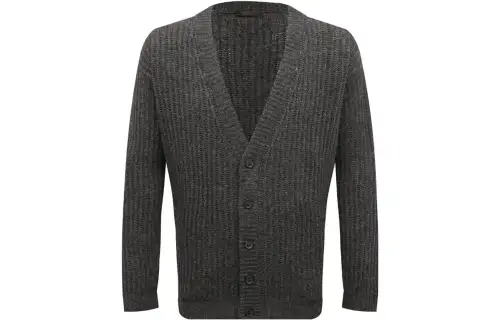 PRADA Knitwear Men's Gray V Neck Moderate Cardigan