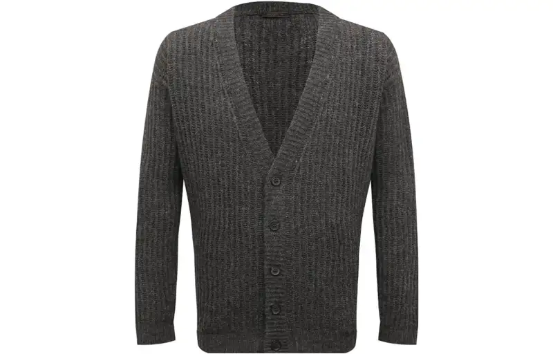 PRADA Knitwear Men's Gray V Neck Moderate Cardigan