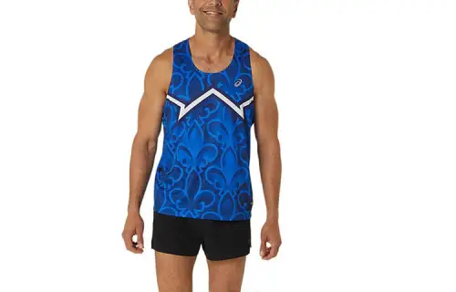ASICS Tank Tops Men's Blue Crew Neck Moderate Straight Fit
